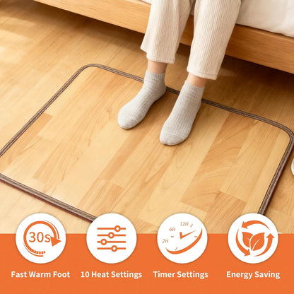 Large Heated Floor Mat, Under Desk Foot Warmer, 10 Temp Levels & Auto Shut Off Timer, Energy-Saving, Waterproof, for Office, Home, Study Play Room 120V 120W 18.5x26.4 inch NM