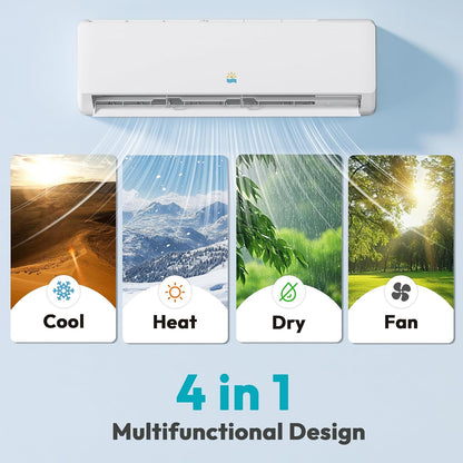 Rellytech Mini Split AC/Heating System - 9000 BTU Mini Split AC Inverter Heating and Cooling, 19 SEER2 115V/110V Energy Efficient Ductless Air Conditioner Up to 550sq.ft, Pre-charged System
