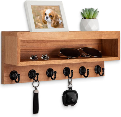 Key and Mail Holder Wall Mount with Long Storage Box and 6 Hooks | Key Holder For Coat, Dog Leash, Home Decor Rack, Entry Way Organizer