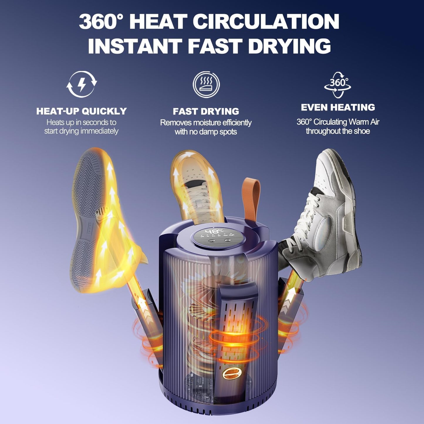 Boot Dryer Shoe Dryer for Work Boots Sneakers Socks and Gloves | 4 Racks/Air Vents, LED Temperature Display, Smart Timer Settings, Overheat-Protected, Shoe Dryer Warmer Deodorizer
