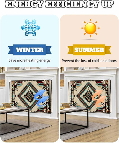 Western Aztec Magnetic Fireplace Cover Decorative Indoor For Brick Fireplace, Rustic Tribal Southwestern Boho Ethnic Insulation Fireplace Blocker Blanket Draft Stop Hot Heat Save Energy, 36"Wx27"H