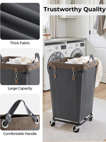 StorageWorks 160L Laundry Basket with Wheels, Rolling Hampers for Clothing | Beige Laundry Basket with Wheels, Metal Frame & Handles, Rolling Hamper for Bedroom, Bathroom, Dorm, Hotel