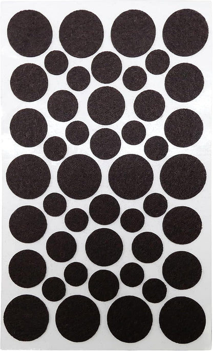 SoftTouch Assorted Size Round Mini Self-Stick Furniture Slider Felt Pads for Hard Surfaces, Noise-Reducing Adhesive Furniture Moving Pads for Beds, Sofas, Dressers, 46-Count, Brown