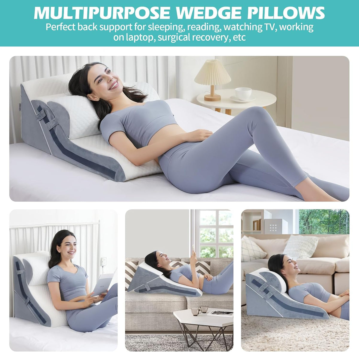 Simpledad Wedge Pillow for Sleeping, Orthopedic Bed Wedge Pillow Set