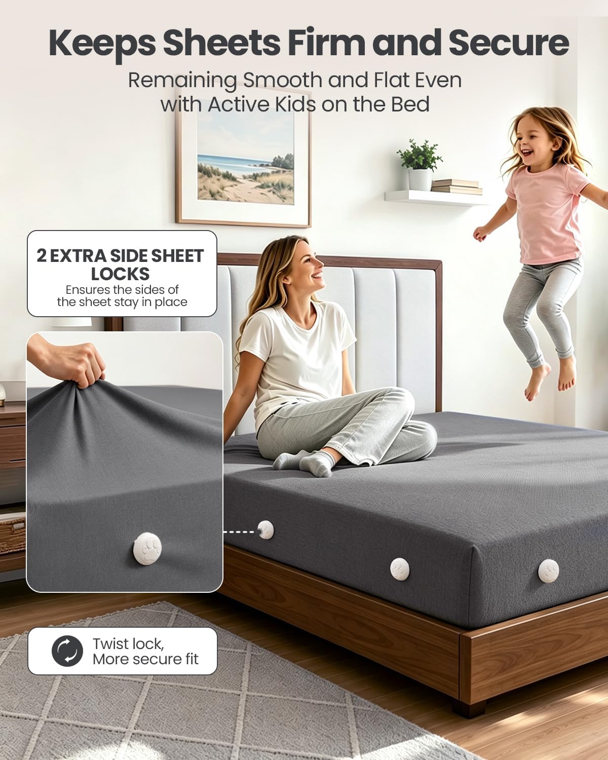 Bed Sheet Holders, Fitted Sheet Holder, 10 Twist-Locks, 360°Secure Fit
