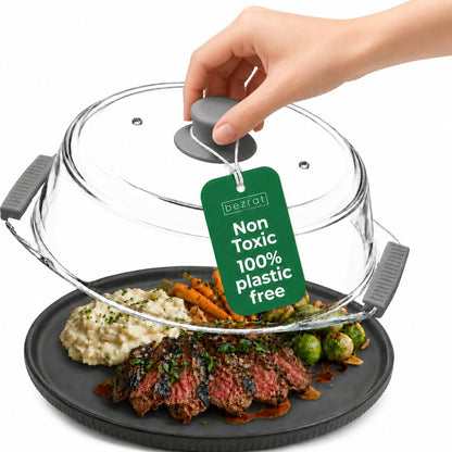 Bezrat Glass Microwave Cover with Silicone Knob and Handles, Splatter Guard Lid, BPA Free, Dishwasher Safe (Black)