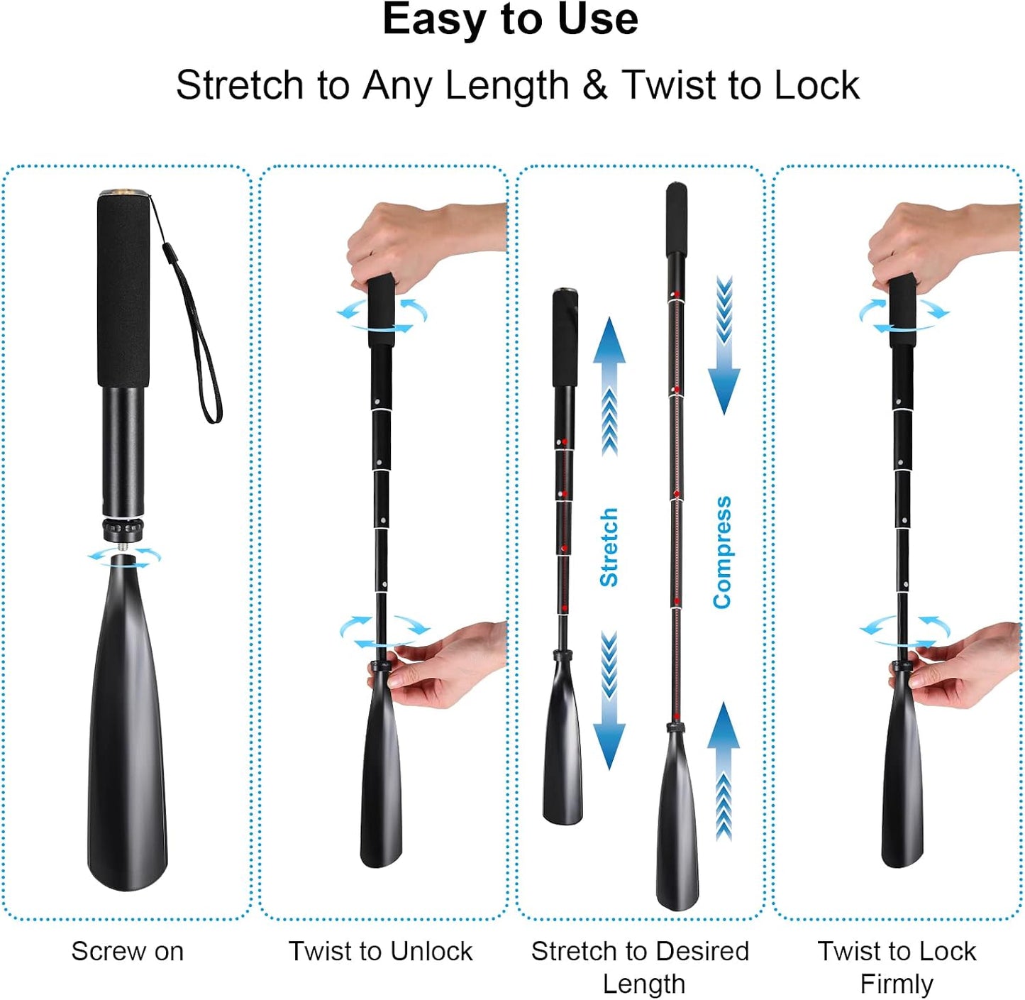 Mishell Shoe Horn Long Handle, Telescopic 16"-38", Sturdy Aluminium Alloy, Shoe Horn Long Handle For Seniors Men Women Kids, Shoehorn Long-handled for Boots, Long Shoe Horn For Men