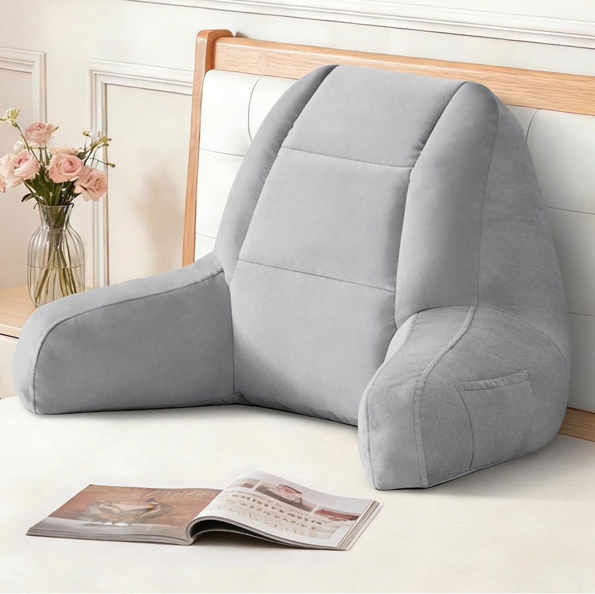 IASEAHK Reading Pillow, Back Pillow for Bed Sitting Up, Light Grey, 18 Inch