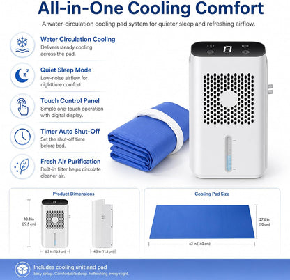 Bed Cooling System with LCD Display & Silent Water Pump Single | Portable Mattress Cooler for Hot Sleepers, Night Sweats Relief, Summer Sleep Optimization for Single/Double Beds