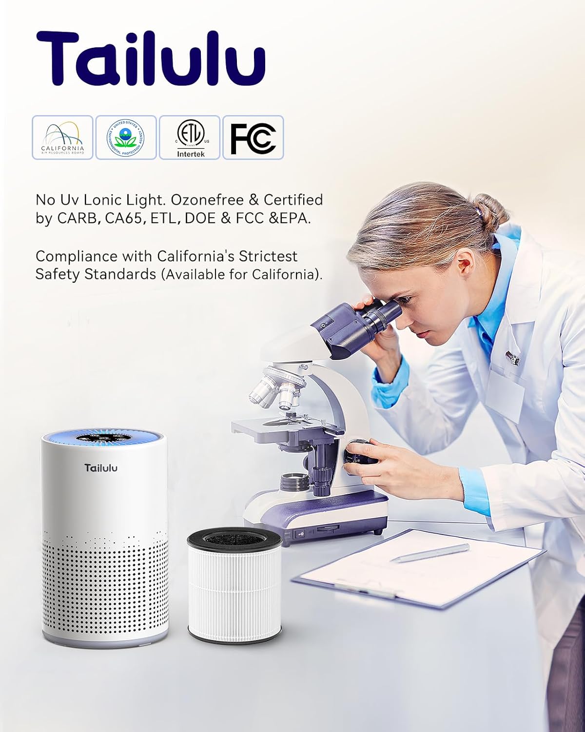 Tailulu Air Purifiers for Home 1200 Ft², H13 True HEPA Air Purifier Bedroom | Sleep Mode, Speed Control, Timer, Quiet Air Cleaner For Odor Dust Smoke Pollen