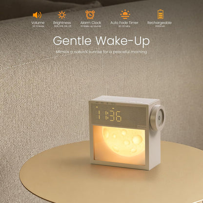 Portable Alarm Clock with Sounds Machine Night Light for Bedroom | 2000mAh, 20 Soothing White noise for Sleep, Digital Alarm Clock with Snooze, Gentle Wake Up Light, Sleep Timer (30-120 min)