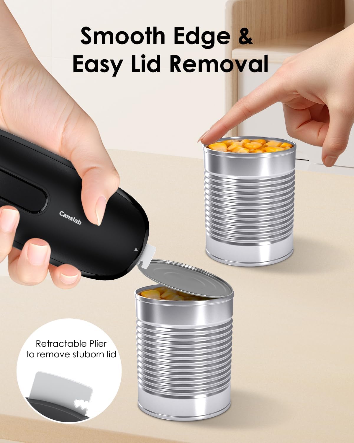 Canslab Core Electric Can Opener_One Touch Auto Stop, 4 AA Battery Powered | Handsfree Smooth Edge Can Openrer for kitchen, Easy for Seniors with Arthritis, Food Safe, for Small / Large Cans, Black