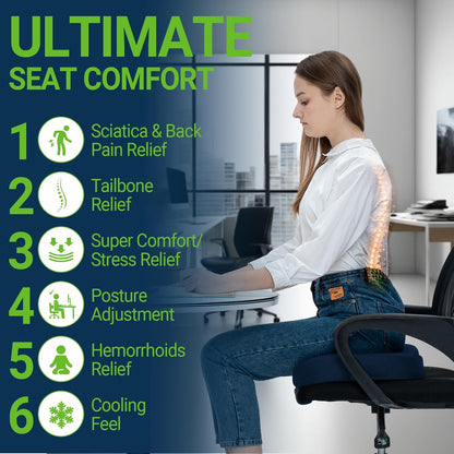 Season Guard Gel Memory Foam Seat Cushion for Tailbone Pain Relief, Black