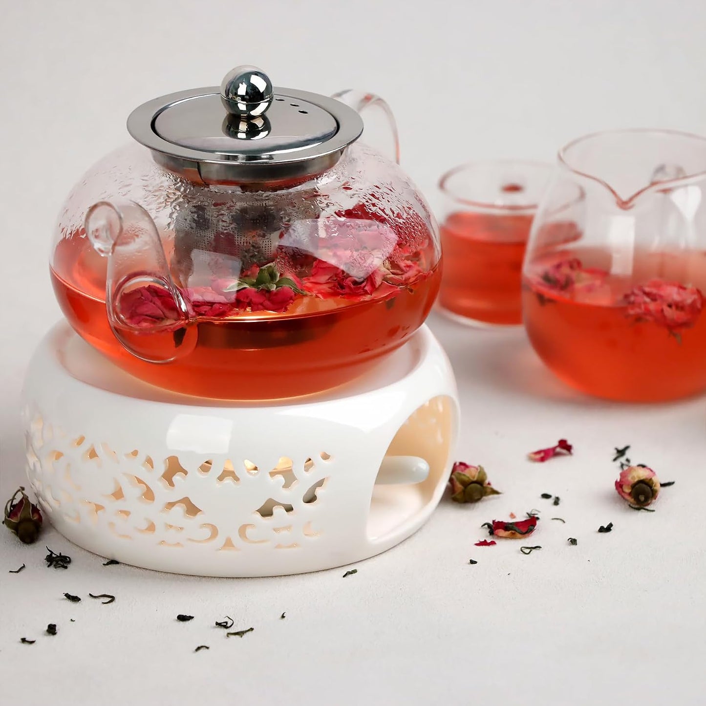 Teapot Warmer, Ceramic Tea Warmer with Tealight Holder, Teapot Heater for Heating Tea, Coffee, Milk, Tea Light Warmer (White)