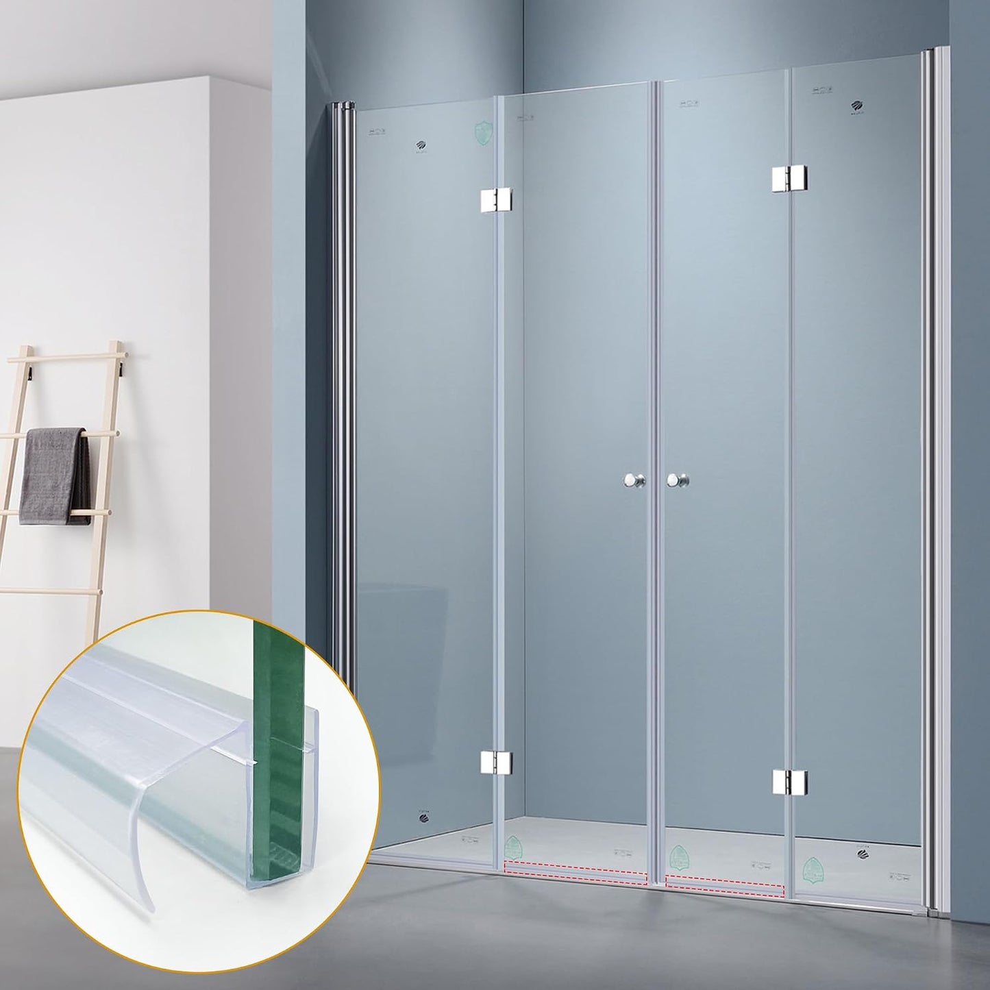 Bathroom Shower Glass Door Bottom Seal Strip, 2PCS 36 Inch Long Clear PVC Seal Strips for 5/16"(8mm) - 3/8"(10mm) Thick Framless Glass Door Panel