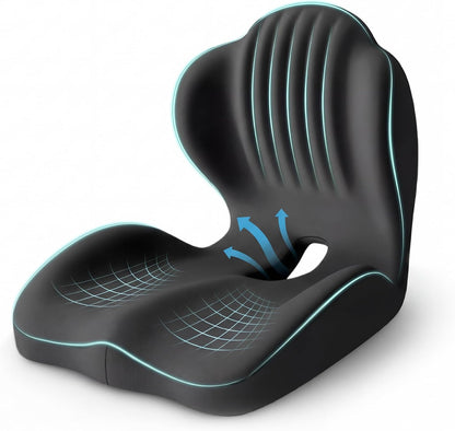 Ergonomic Waist Support and Seat Cushion, L-Shaped Memory Foam Pad (Grey)