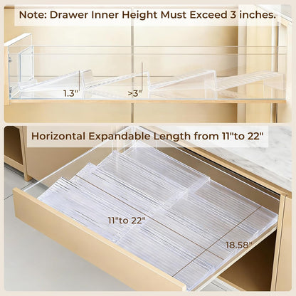 UFORU Acrylic Drawer Spice Organizer 4 Pack,Expandable 11‑22" Tray | Clear Tiered Spice Rack for Drawer,Seasoning Organizer,Hold Up to 24 Standard Spice Jars,No Assembly,Jars Not Included
