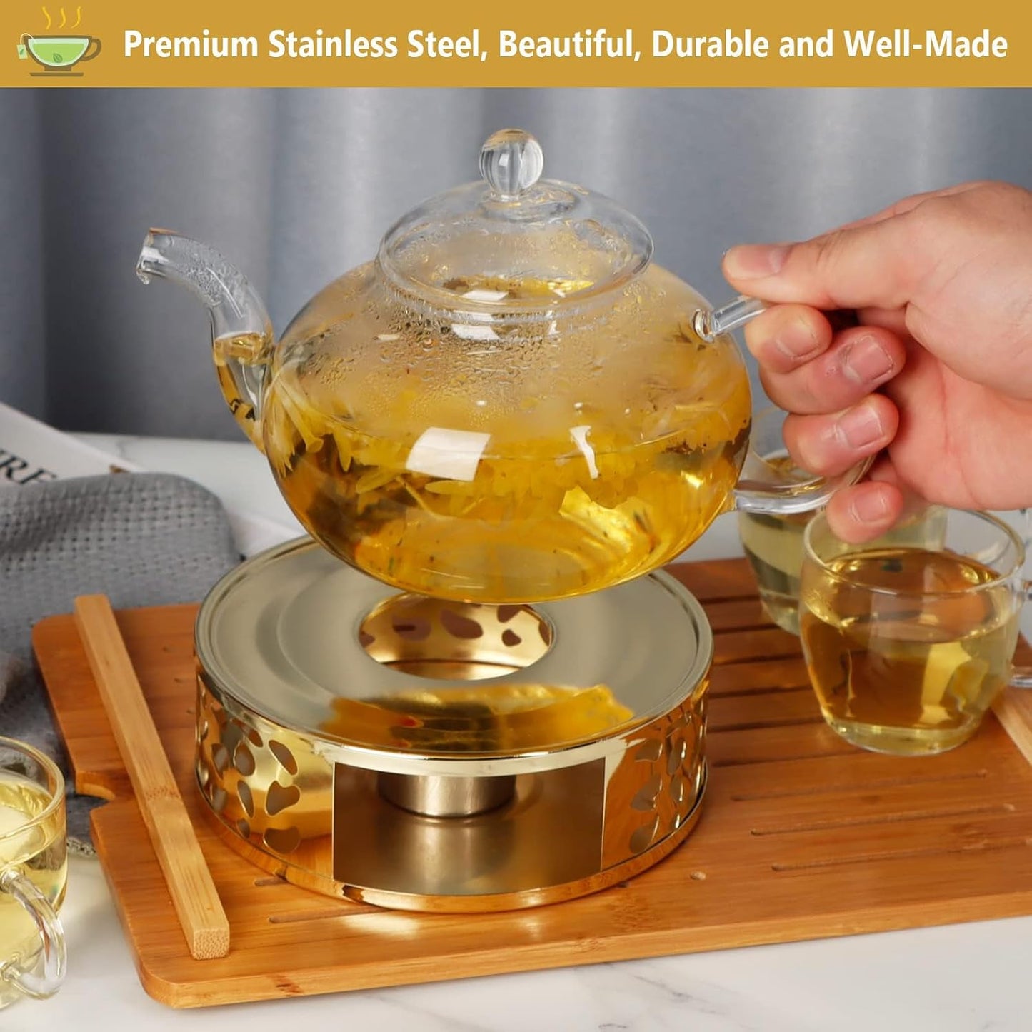 Teapot Warmer, Stainless Steel Tea Warmer with Candle Holder, Candle Heater for Heating Tea, Coffee and Milk, Universal Teapot Heater