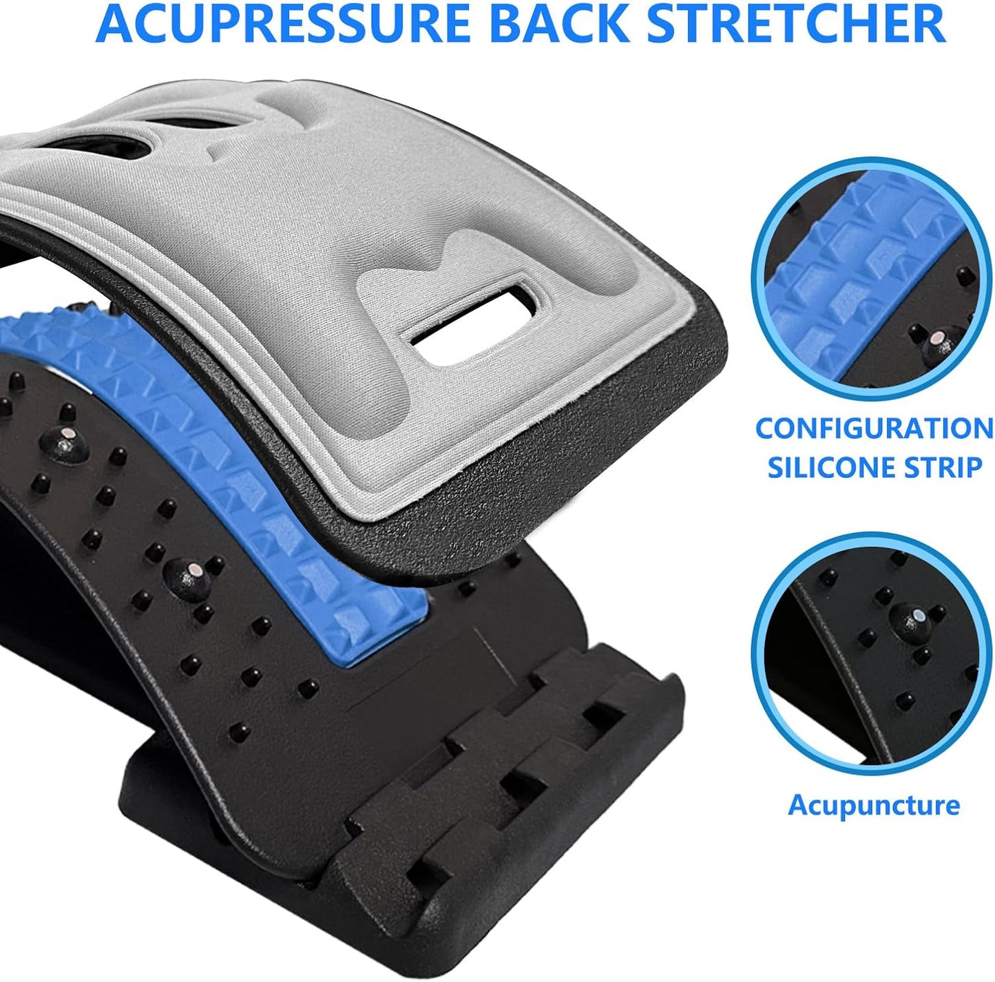 Back Stretcher with Lumbar Support for Back Pain Relief - Dual-Sided 3-Level Adjustable Spinal Decompression lumbar board (Blue)
