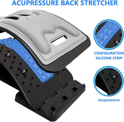 Back Stretcher with Lumbar Support for Back Pain Relief - Dual-Sided 3-Level Adjustable Spinal Decompression lumbar board (Blue)