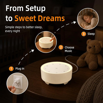 Kipcush White Noise Machine for Sleeping, Baby & Adults, High-Fidelity Non-Looping Sounds, Sleep Sound Machine with Dimmable Night Light, USB Powered, Memory Function, Home, Nursery & Travel
