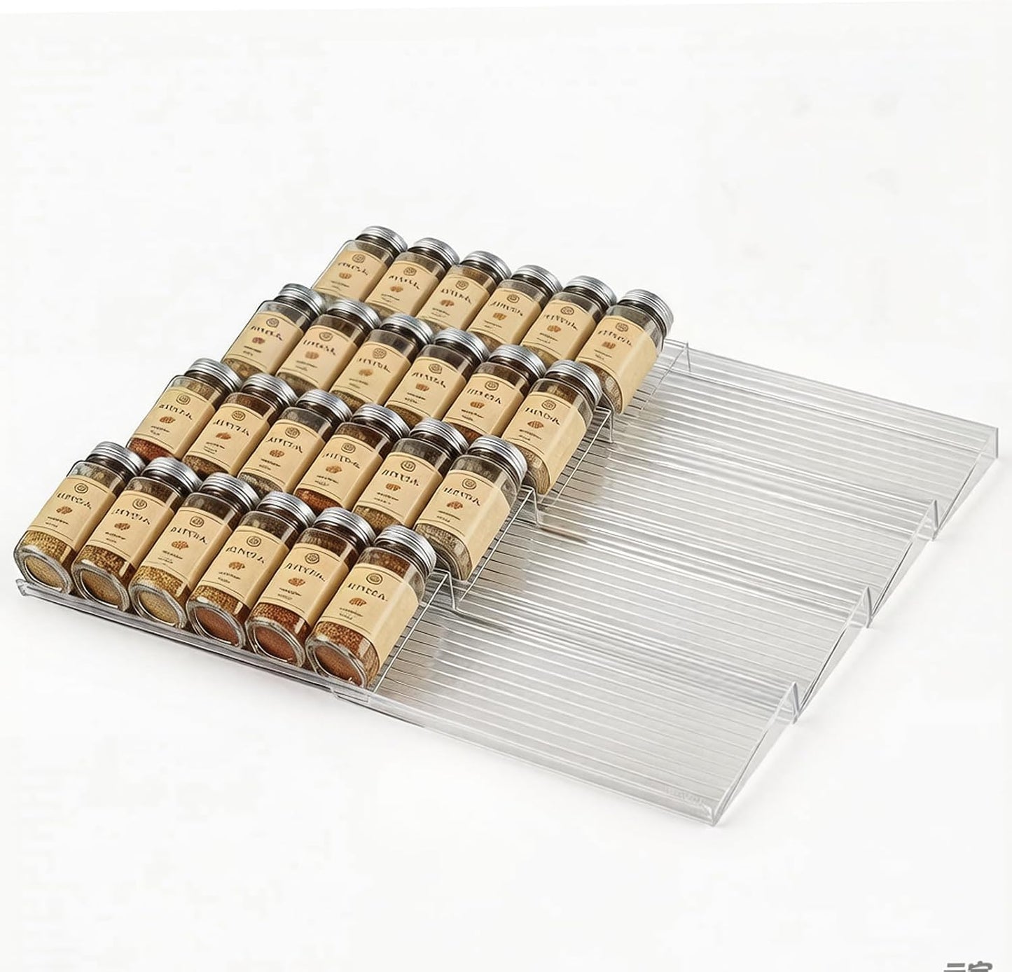 UFORU Acrylic Drawer Spice Organizer 4 Pack,Expandable 11‑22" Tray | Clear Tiered Spice Rack for Drawer,Seasoning Organizer,Hold Up to 24 Standard Spice Jars,No Assembly,Jars Not Included