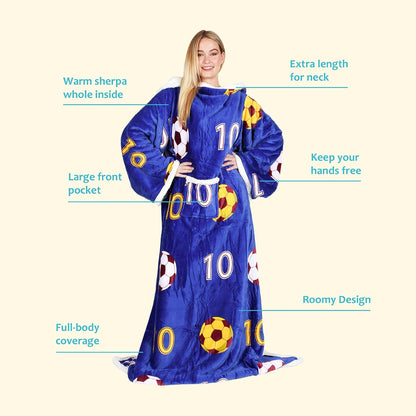 Catalonia Sherpa Wearable Blanket with Sleeves and Pocket for Adults