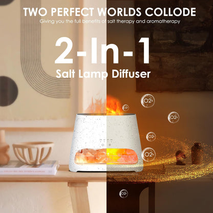 SALKING 2-in-1 Ultrasonic Essential Oil Diffuser & Himalayan Salt Lamp, Aromatherapy Diffuser Cool Mist Humidifier with Auto Off Function, 100% Pure Himalayan Pink Salt Rock, 150ml (Wooden Grain)