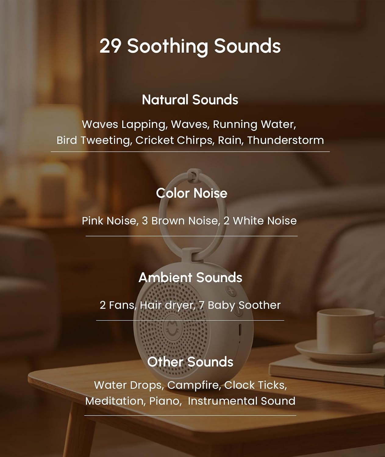 Portable White Noise Machine for Sleeping, 29 Soothing Non-looping Sounds for Adults & Kids, 50h Babies Sleeping Sounds Machine, Timer, Memory Function, Traveling, for Relax-2026 Updated Version
