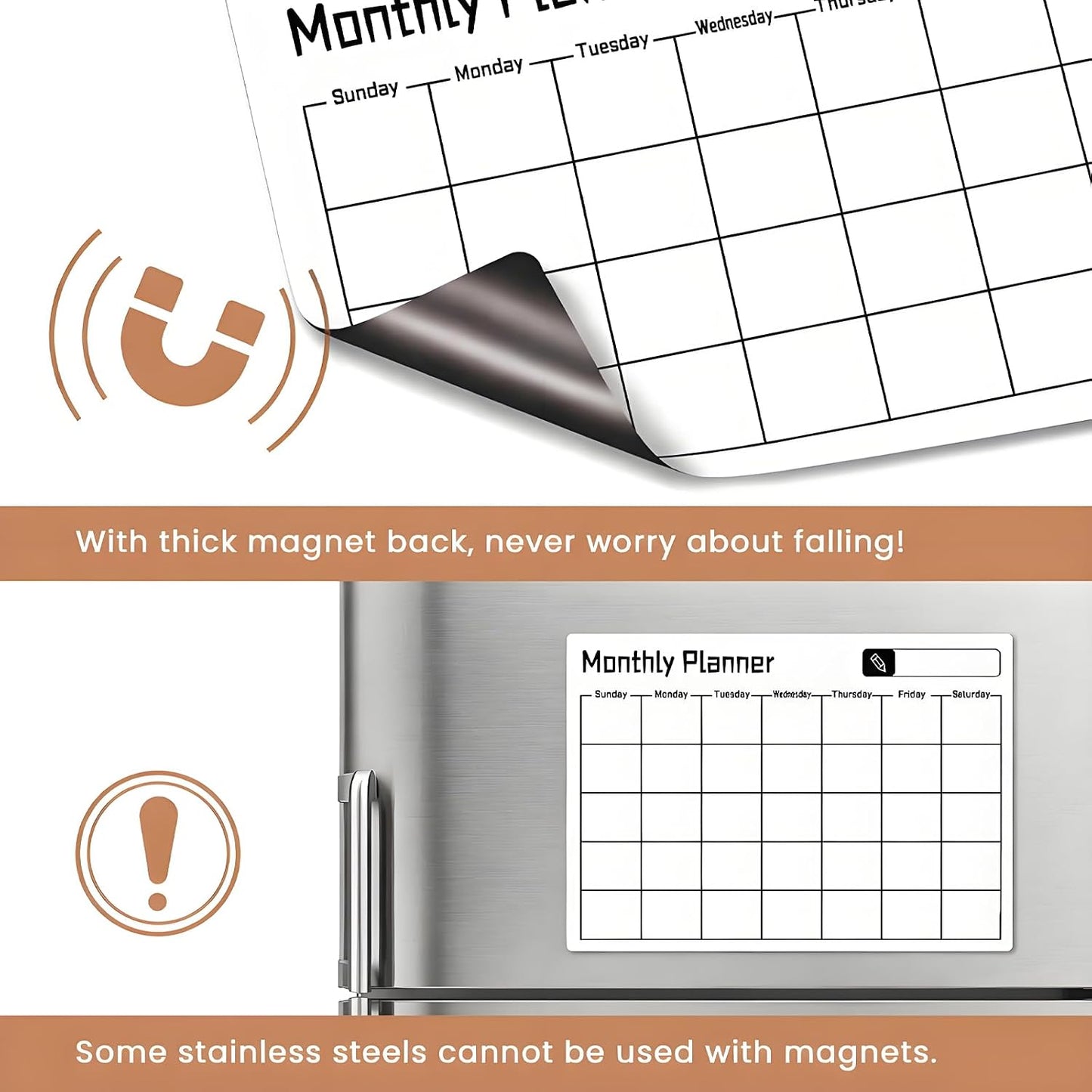 16.7"x12" Magnetic Calendar for Refrigerator,Dry Erase Calendar | 3Pcs,Monthly Weekly Daily Dry Erase Calendar Planner Set,Planning Board for Family & Office