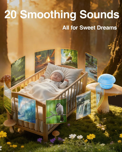Portable White Noise Sound Machine for Baby Kids Adults, 20 Natural Soothing Sounds, 48H Battery Playback, 30 Volume Levels, 3 Timers, Memory Function & Soft Night Light for Sleep, Home, Travel, Mini