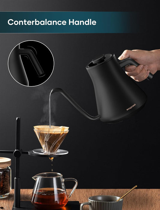 INTASTING Gooseneck Electric Kettle, ±1℉ Temperature Control, 0.9L, Black