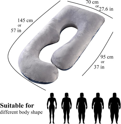 ALLOPERA Pregnancy Pillows for Sleeping, 57-Inch U-Shaped Full Body Maternity Pillow with Adjustable Fill and Removable Washable Cover, Back, Belly, Hip and Leg Support for Pregnant Women, Black Grey