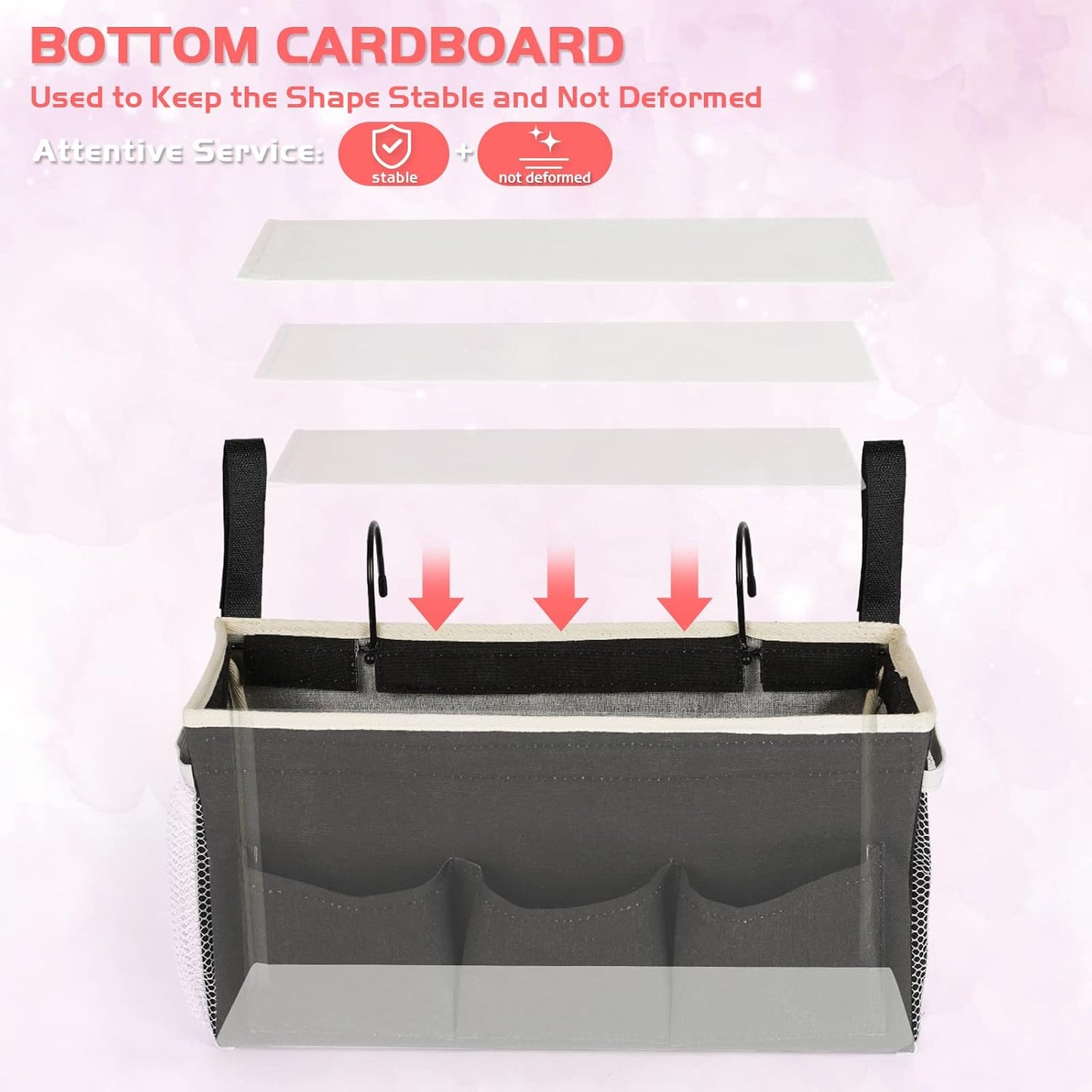 Bedside Caddy, Bedside Storage Bag Hanging Organizer for Bunk Dorm Bed Rail | Bed Caddy with Hooks, Top Bunks and Dorm Essentials for Water, Tissues, Tablets, Books, Phones, Remotes and Other Necessories