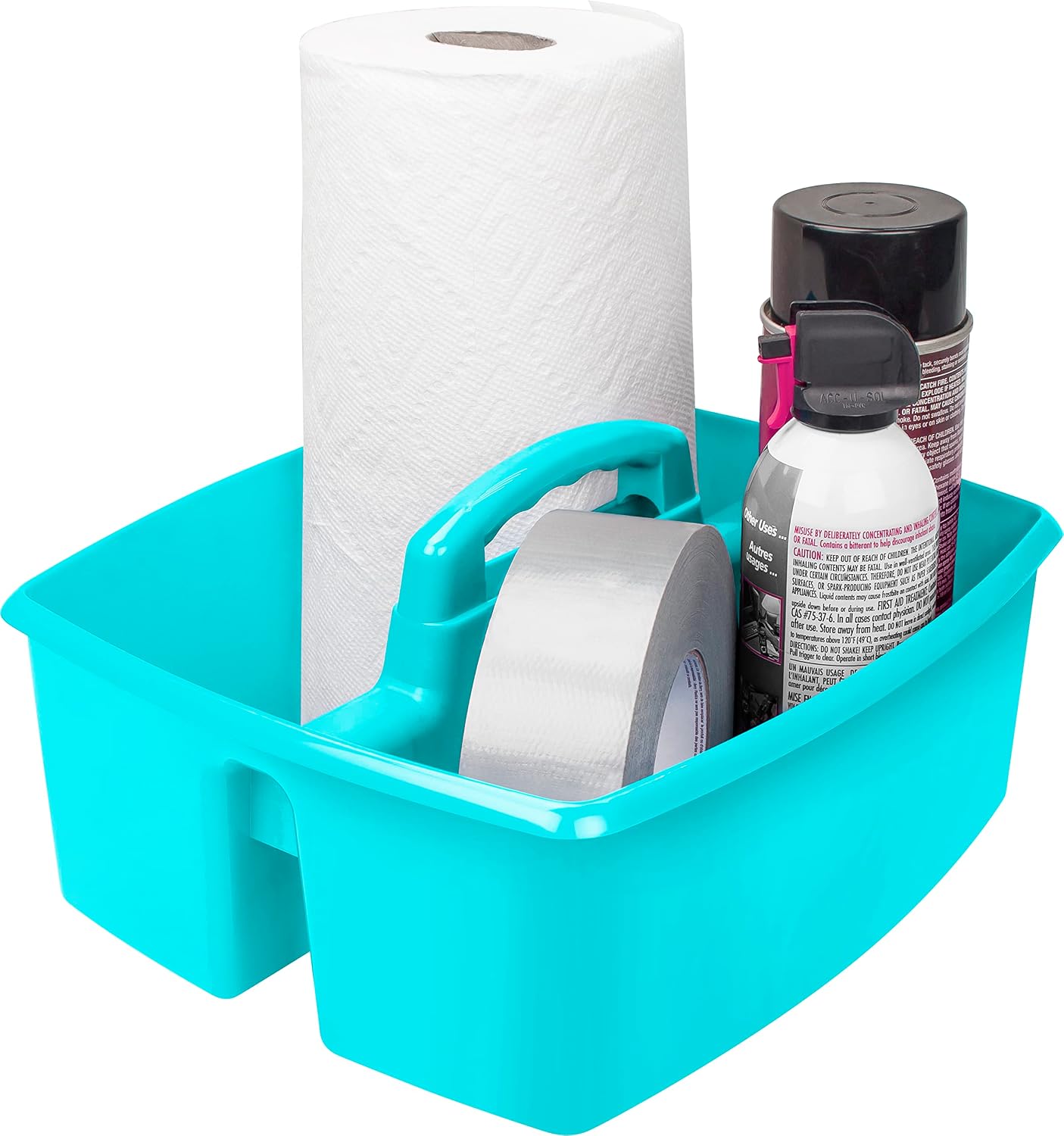 Storex 2-Compartment Large Cleaning Caddy – Multipurpose Supply Organizer with Handle - Black, 1-Pack (00973A06C)