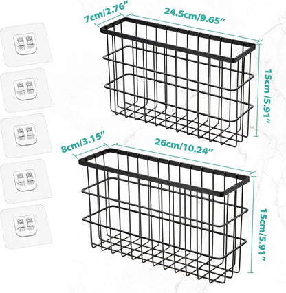Sinnsally 2 Pack Cabinet Door Organizer,Self Adhesive Lid Organizers Inside Cabinet Storage Boxes,Hanging Storage Basket Organizer Wall Mounted Pantry Caddy Cup Holder for Kitchen,Fridge,Bathroom