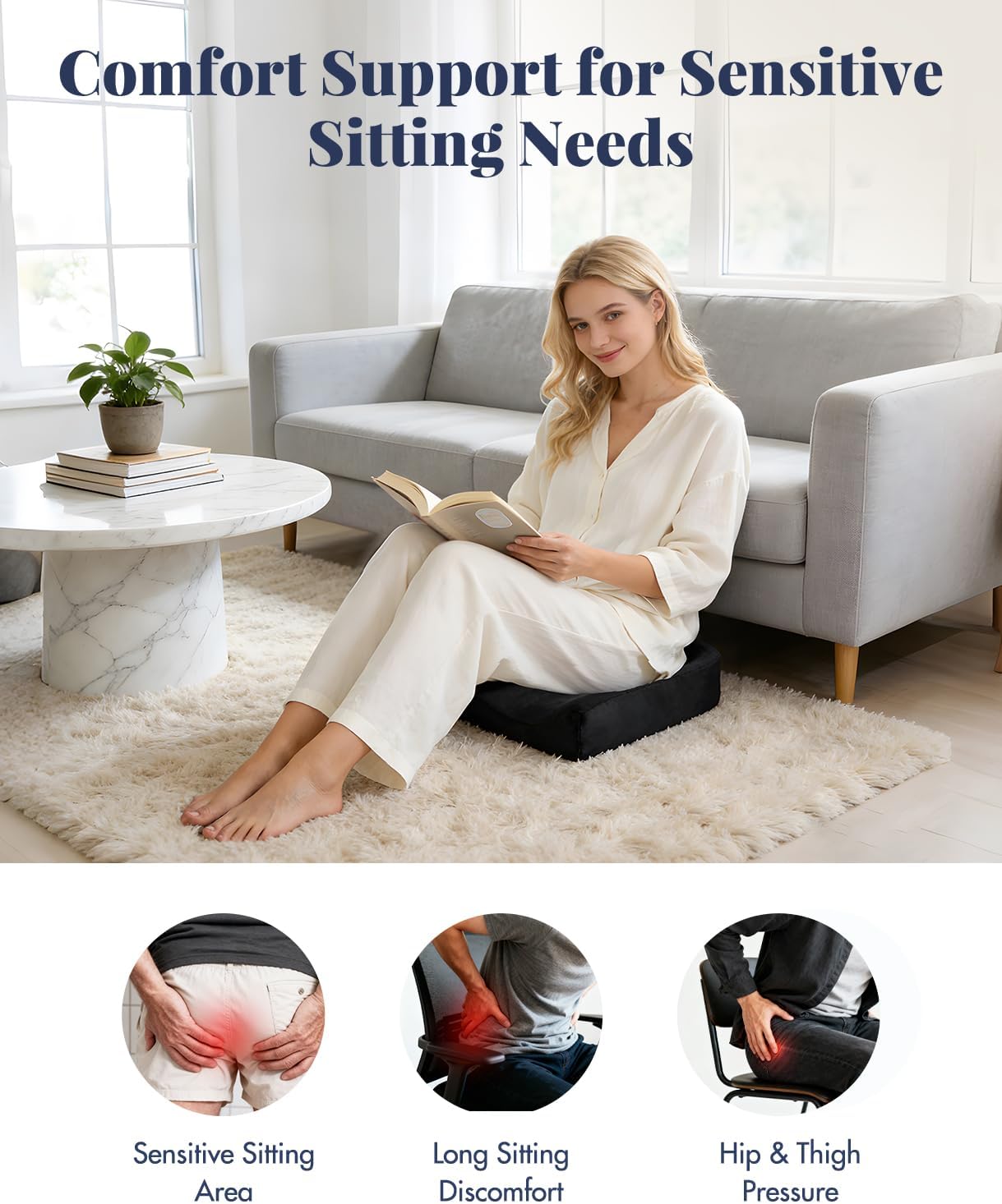 Memory Foam Donut Pillow for Coccyx Sitting Comfort,Large Supportive Seat Cushion with Center Cut-Out Design for Pressure Relief,Comfort Donut Cushion for Home & Office Chairs