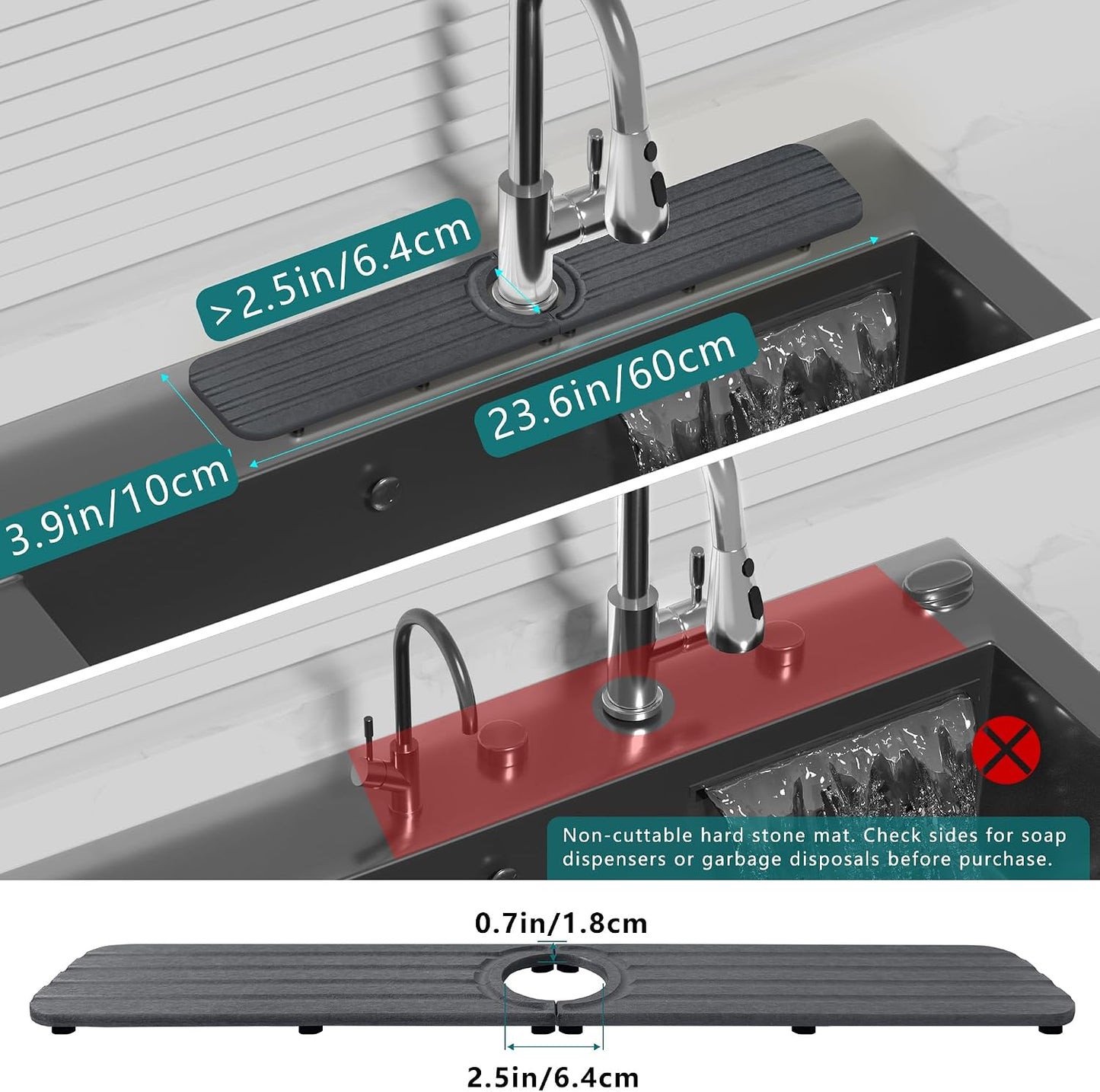 Water Absorbing Stone Kitchen Sink Mat Faucet Splash Guard for Bathroom | Quick Dry, Raised Feet, Diatomaceous Earth, Stone Faucet Mat, Sink Protector for Counter, Sink Accessories, Bathroom Decor