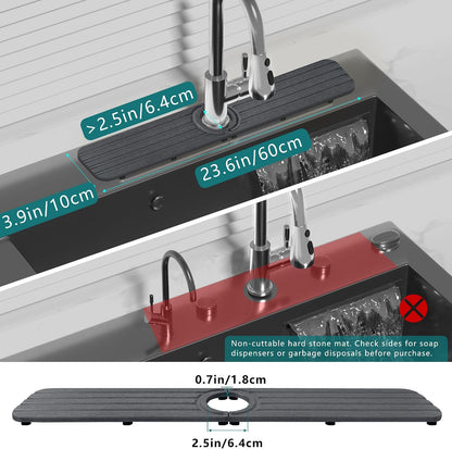 Water Absorbing Stone Kitchen Sink Mat Faucet Splash Guard for Bathroom | Quick Dry, Raised Feet, Diatomaceous Earth, Stone Faucet Mat, Sink Protector for Counter, Sink Accessories, Bathroom Decor