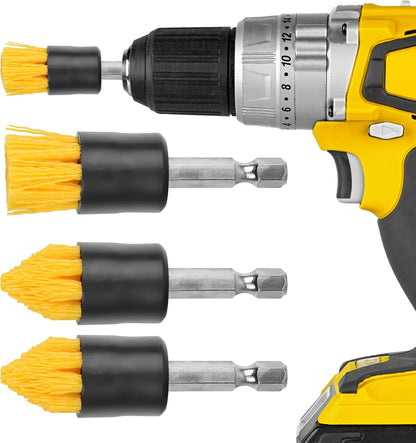 Impresa 4-Pack Drill Brush Attachment Set - Yellow, 5/8" Stiff Bristles - Efficient Cleaning, Quick-Change Shafts & Cordless Drill Fit - Versatile Tile Cleaning & Tile Grout