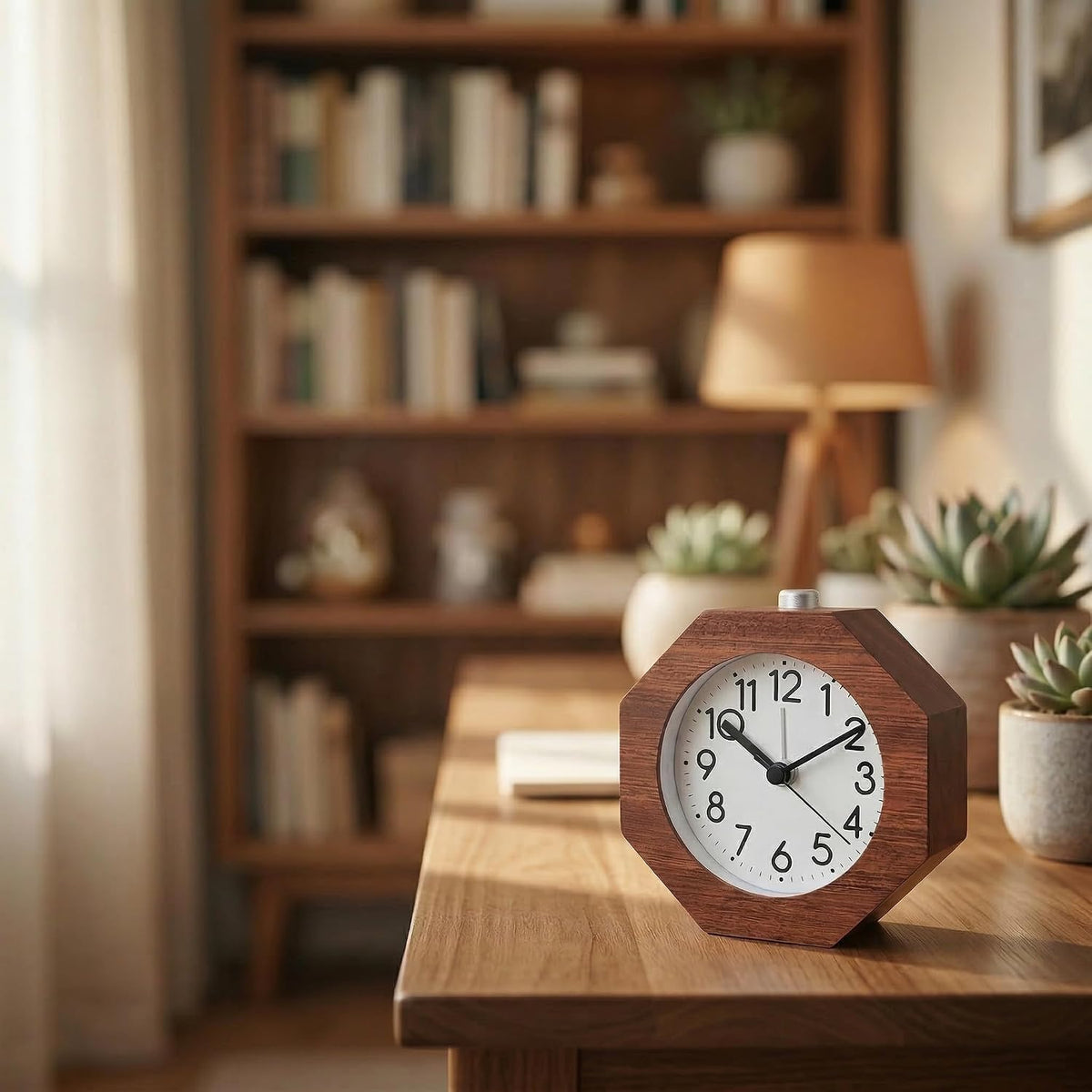 Wood Analog Alarm Clock 3'' Non-Ticking Backlight Battery Operated