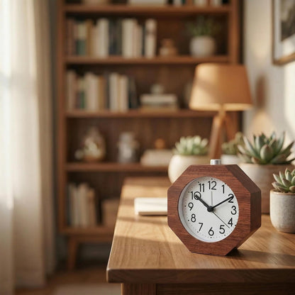 Wood Analog Alarm Clock 3'' Non-Ticking Backlight Battery Operated