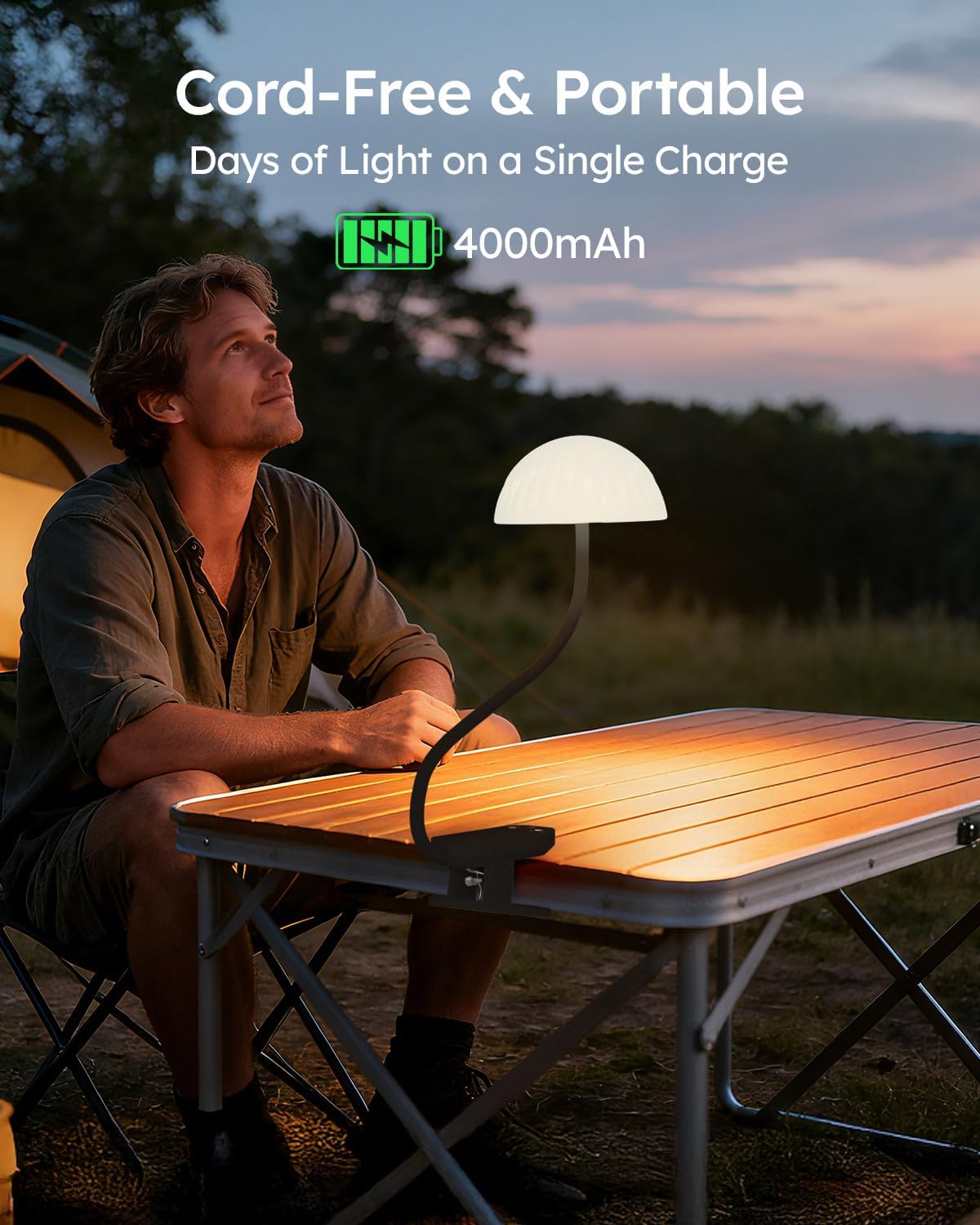 Rechargeable Clip On Lamp, Cordless Touch Control Desk Lamp with RGB Ambient Mode & 3000K–6000K Dimmable Book Reading Light, Portable Gooseneck Lamp Battery Operated Clamp On Table Bedside Headboard