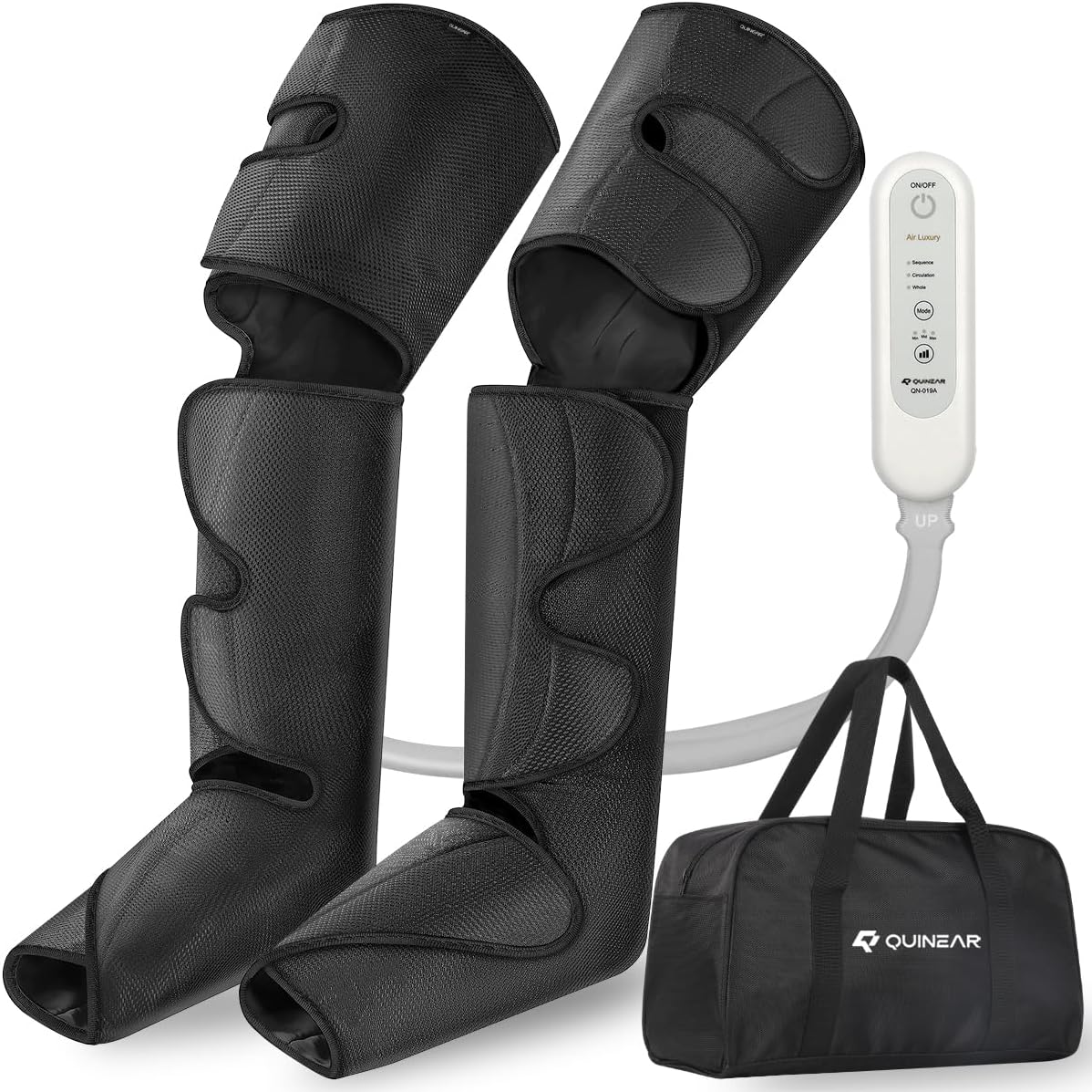 QUINEAR Full Leg Massager, Foot, Calf & Thigh Massage Machine- 3 Intensities 3 Modes Air Compression Therapy Device Help for Elderly Pain Relief, Swelling, RLS, Edema, 2 Extensions for Bigger Calf