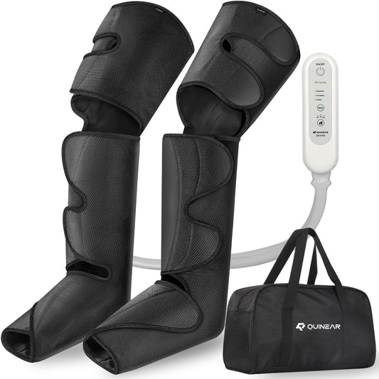 QUINEAR Full Leg Massager, Foot, Calf & Thigh Massage Machine- 3 Intensities 3 Modes Air Compression Therapy Device Help for Elderly Pain Relief, Swelling, RLS, Edema, 2 Extensions for Bigger Calf