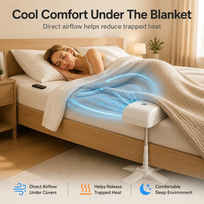 boatsea Cordless Bed Fan for Hot Sleepers, Under Sheet Cooling Fan with Battery & Adjustable Height Fits All Mattresses, 5 Speeds Remote, Night Sweats Relief, Under Sheet Bed Cooling System