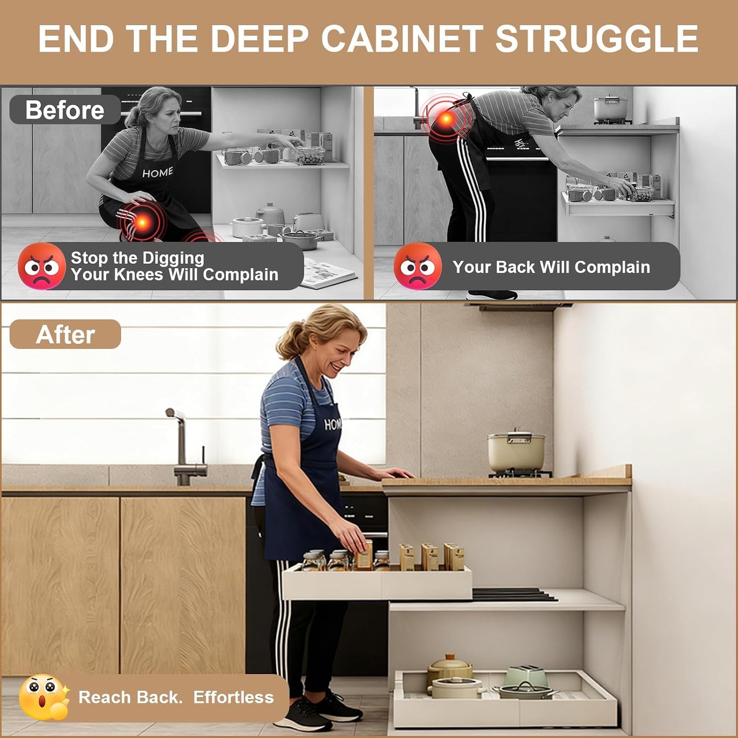 Fokyfok Pull Out Cabinet Organizer,23"-31"W,17"-24"D,Expandable,Adhesive | No Drill,5 Rails,Adjustable Slide out Drawers for Kitchen,Pantry,Roll out Shelves,Cabinets Without Lip,Framless,White,1PC