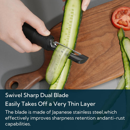 KITCHENDAO Magnetic Vegetable Peeler with Durable Japanese Stainless Steel Sharp Dual Blade, Magnetic Safety Cover, Large Non-Slip Handle with Potato Eye Remover, Dishwasher Safe Kitchen Fruit Peeler