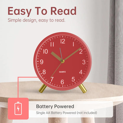 JALL Analog Alarm Clock, 4 inch Super Silent Non Ticking Small Clock with Night Light, Battery Operated, Simple Design, Easy Setting for Office, Bedroom, Bedside, Desk, Teens, Elders, Adult, Green