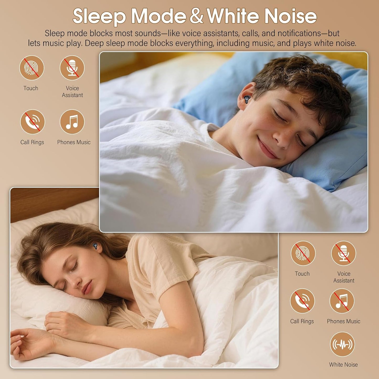 Sleep Earbuds Bluetooth 5.4, Mini Light-Weight Headphones for Side Sleepers | Features Sleep Mode & Built-in White Noise for Relaxing. 48H Battery & Clear Calls. Perfect Mini Earphones for Sound Sleep